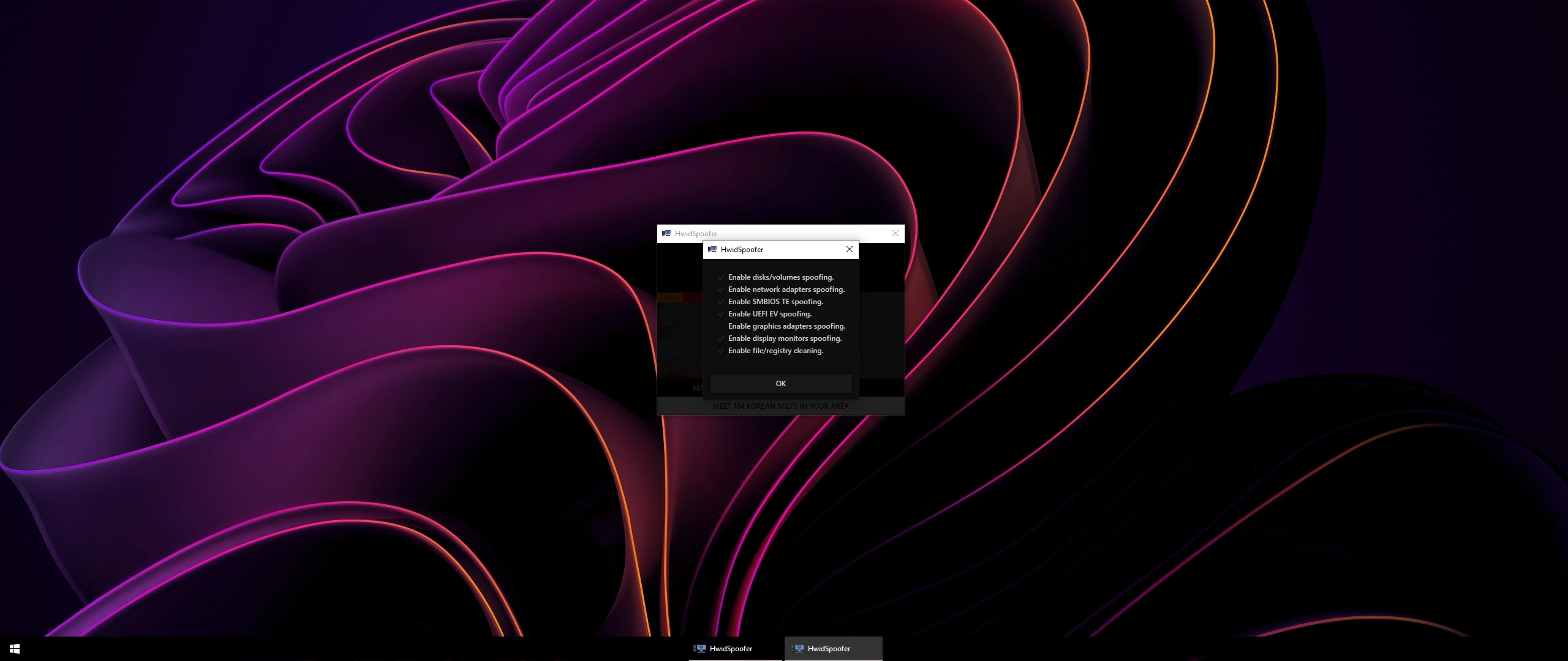 HwidSpoofer interface with spoofing options